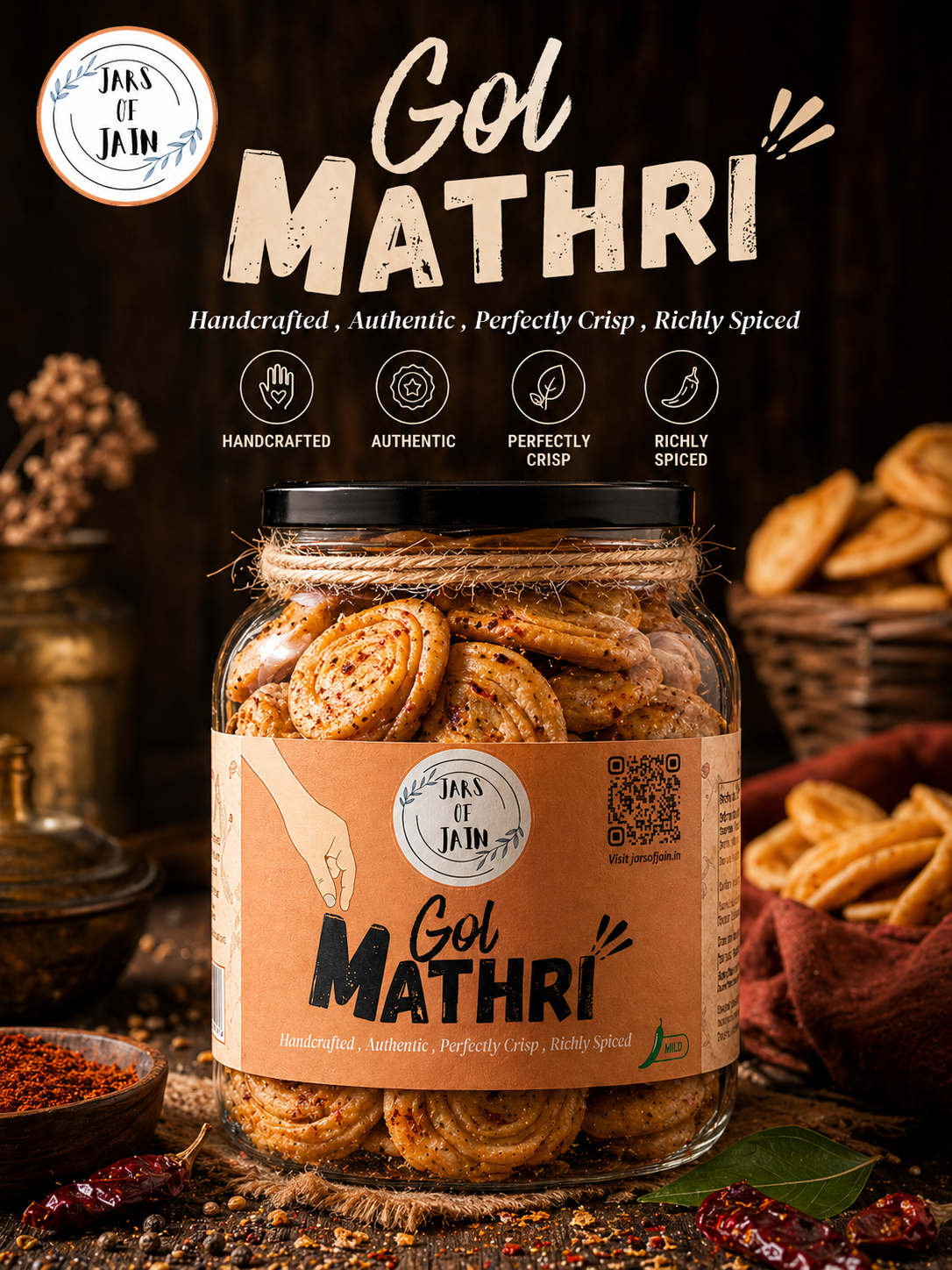 Freshly prepared Gol Mathri in a brass mortar